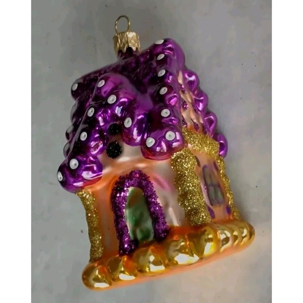 Glass Ornament "Purple House" - Hand Painted in Poland - Radko Inspired